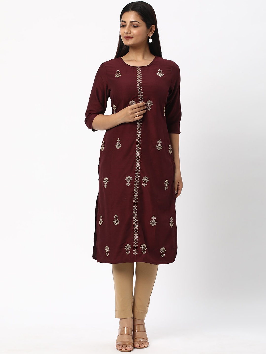 

R&B Ethnic Motifs Embroidered Sequinned Kurta, Red