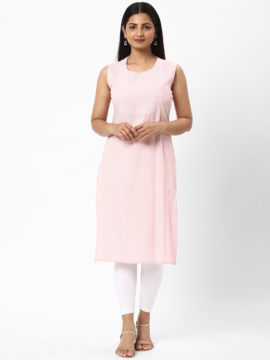 

R&B Ethnic Motifs Printed Thread Work Detail Straight Kurta, Pink