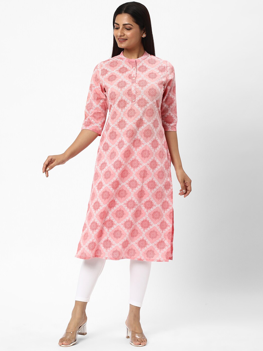 

R&B Ethnic Motifs Printed Mandarin Collar Cotton Regular Kurta, Peach