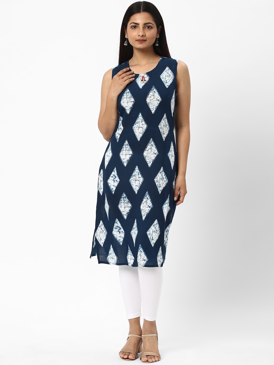 

R&B Geometric Printed Sleeveless Kurta, Blue
