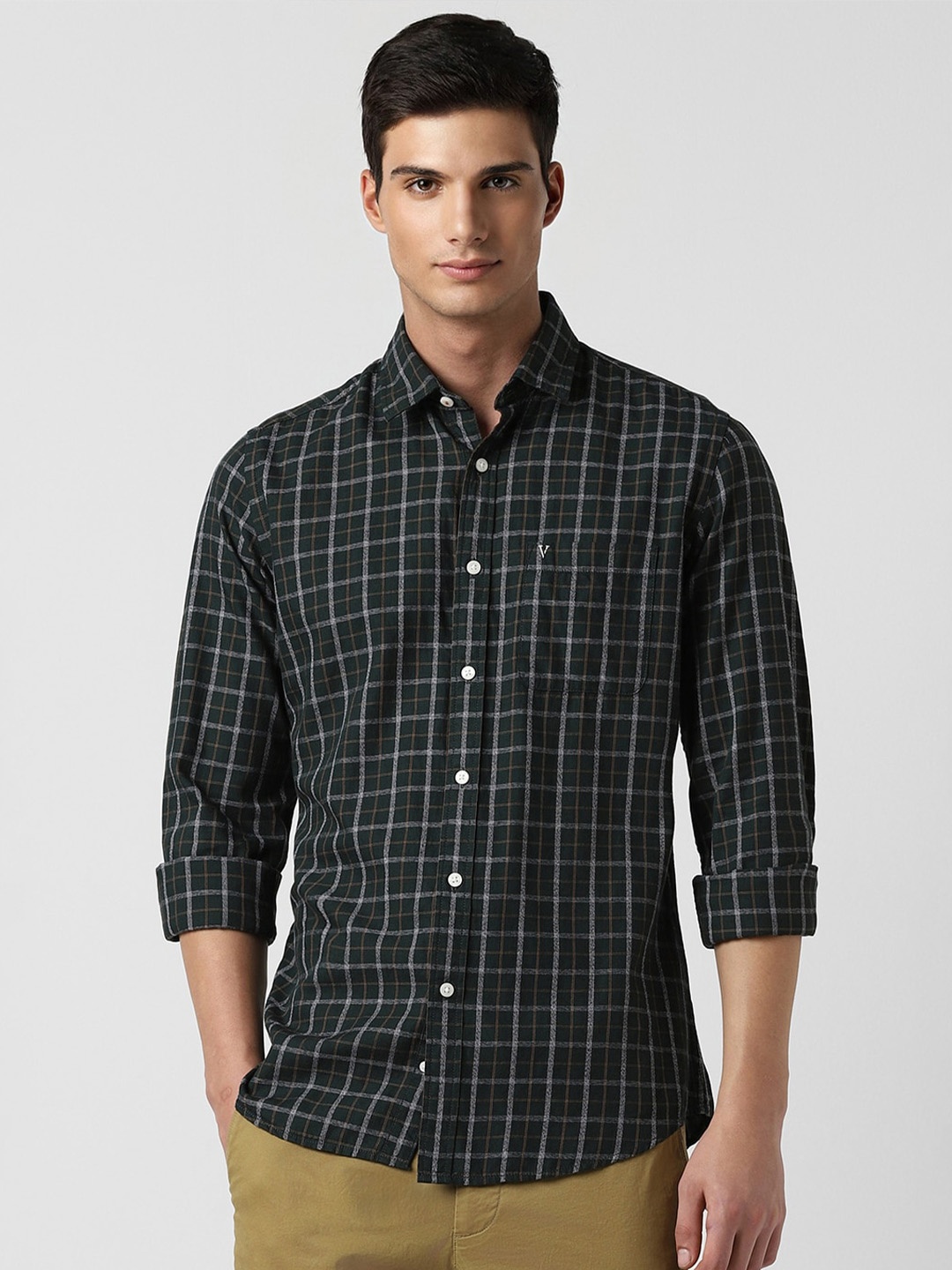 

Van Heusen Sport Checked Slim Fit Pure Cotton Casual Shirt, Green