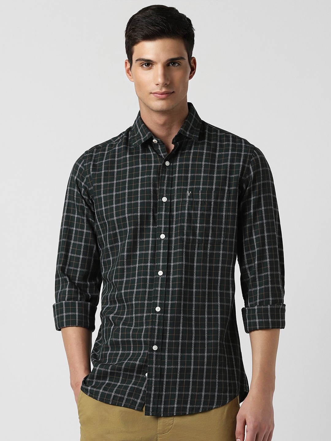 

Van Heusen Sport Tartan Checked Slim Fit Opaque Cotton Casual Shirt, Green