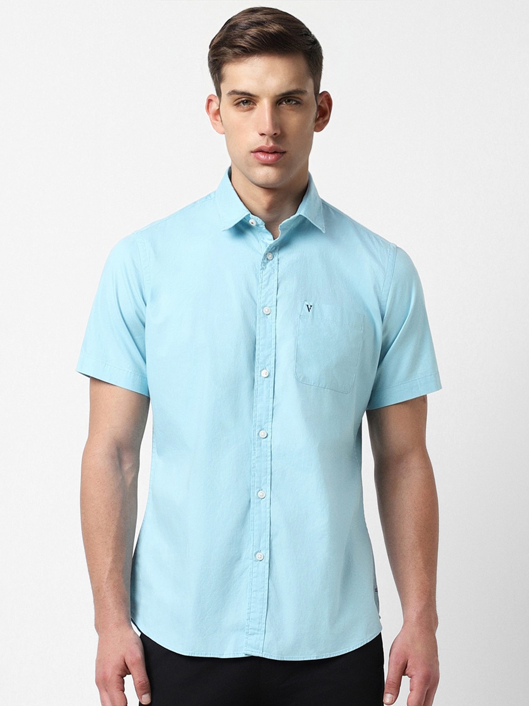 Van Heusen Sport Spread Collar Slim Fit Casual Shirt, Blue