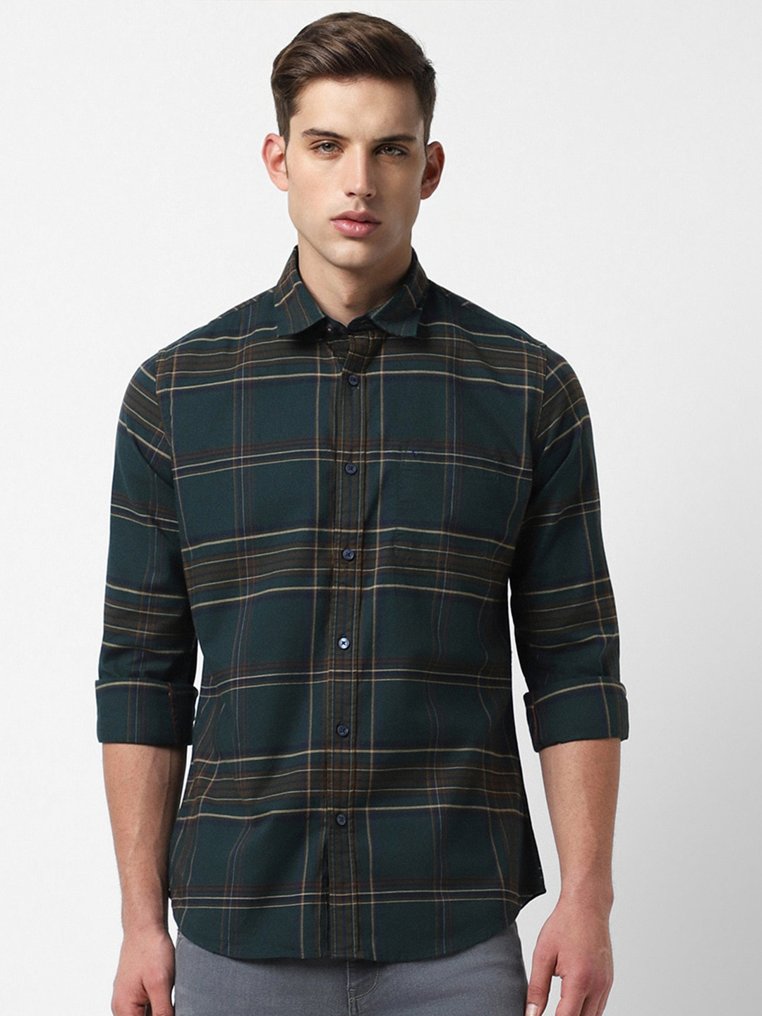 

Van Heusen Sport Tartan Checked Slim Fit Opaque Checked Casual Cotton Shirt, Green