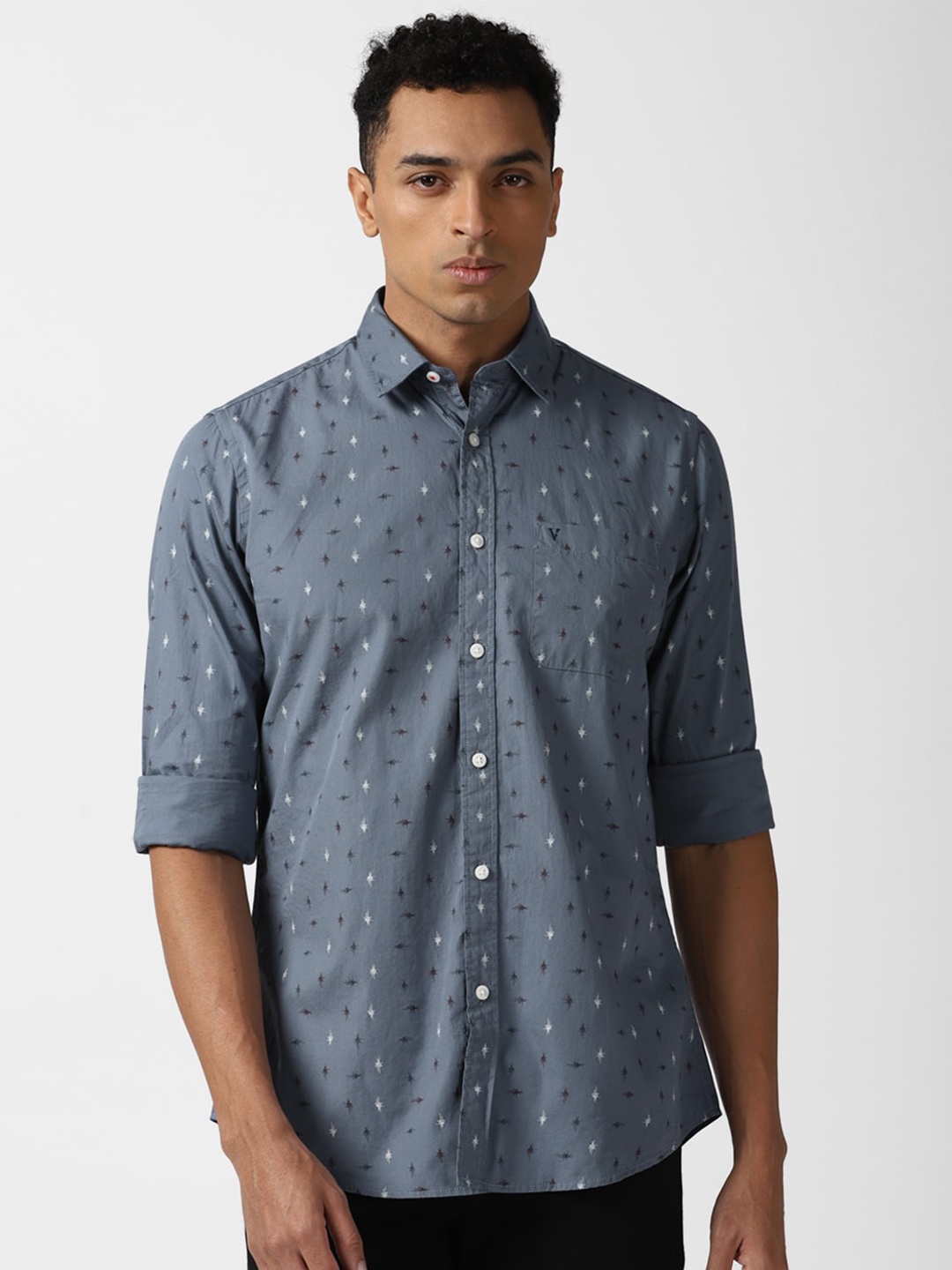 

Van Heusen Sport Micro Ditsy Printed Slim Fit Pure Cotton Casual Shirt, Blue