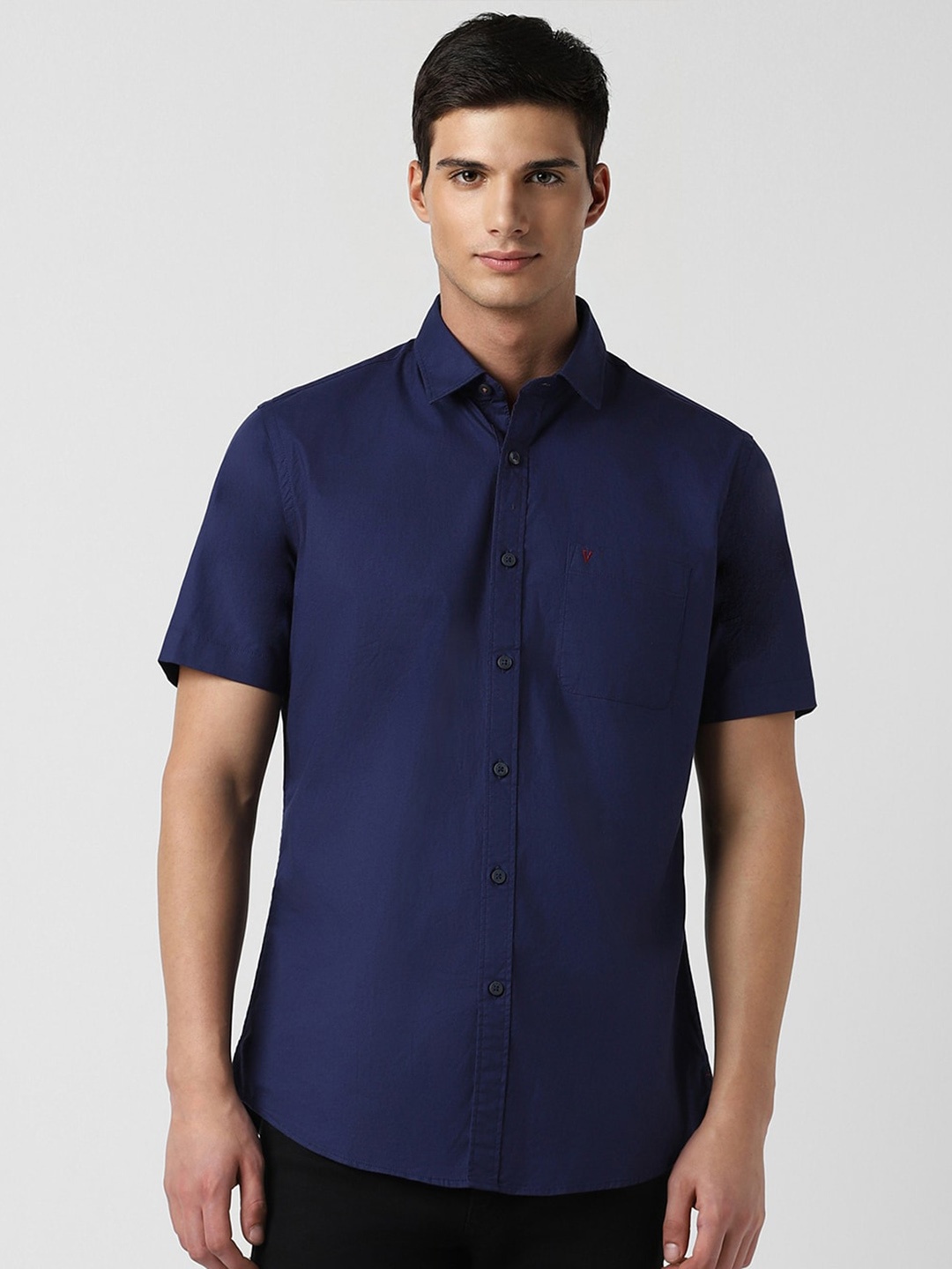 Van Heusen Sport Spread Collar Slim Fit Casual Shirt, Navy blue