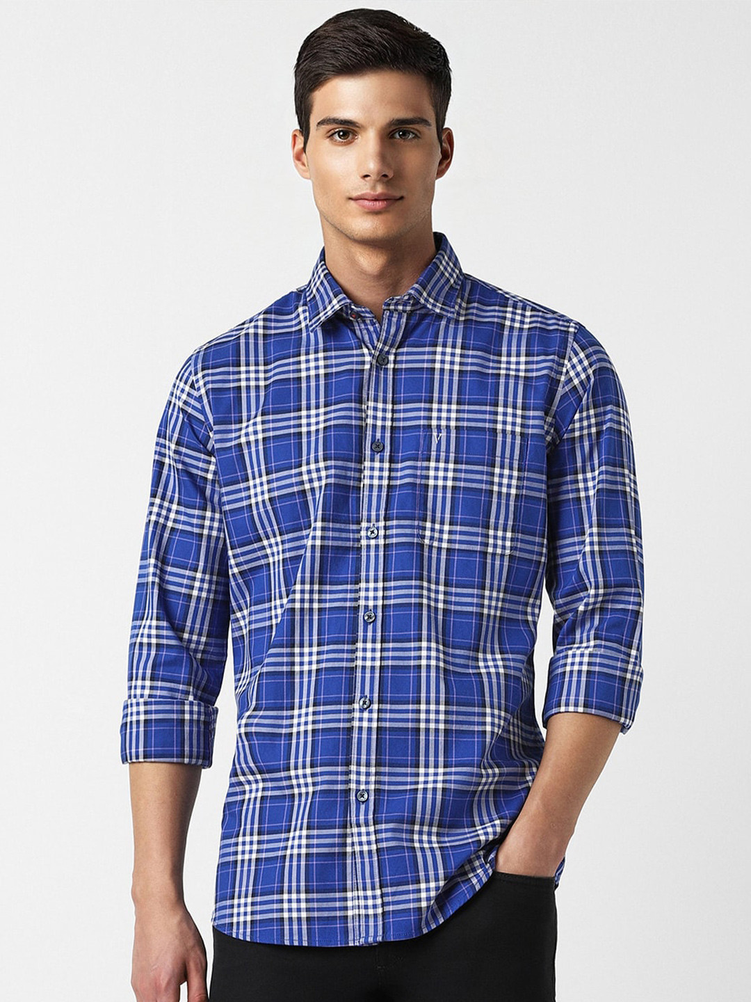 

Van Heusen Sport Tartan Checks Slim Fit Opaque Casual Shirt, Blue