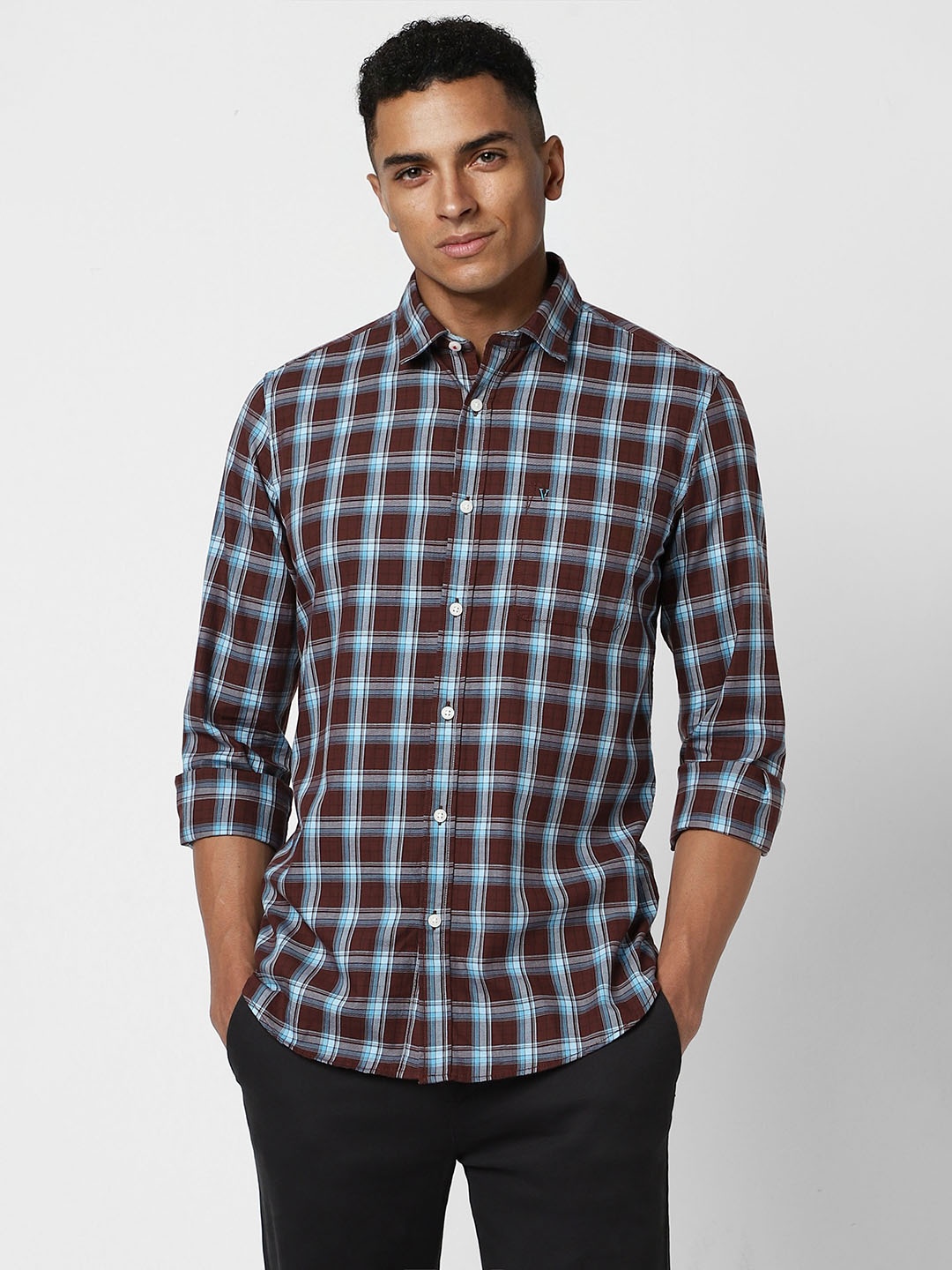 

Van Heusen Sport Men Brown Slim Fit Opaque Checked Casual Shirt