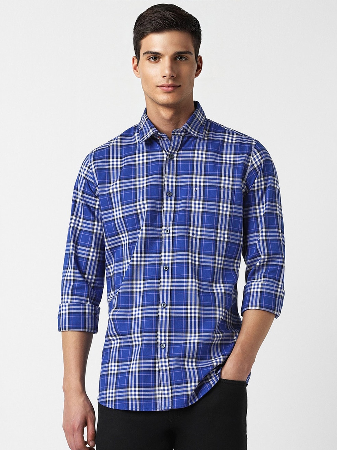 

Van Heusen Sport Tartan Checked Slim Fit Opaque Cotton Casual Shirt, Blue