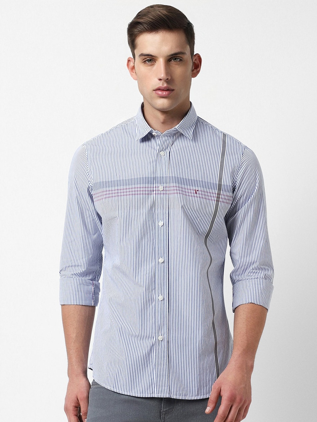 

Van Heusen Sport Slim Fit Horizontal Stripes Casual Shirt, Blue