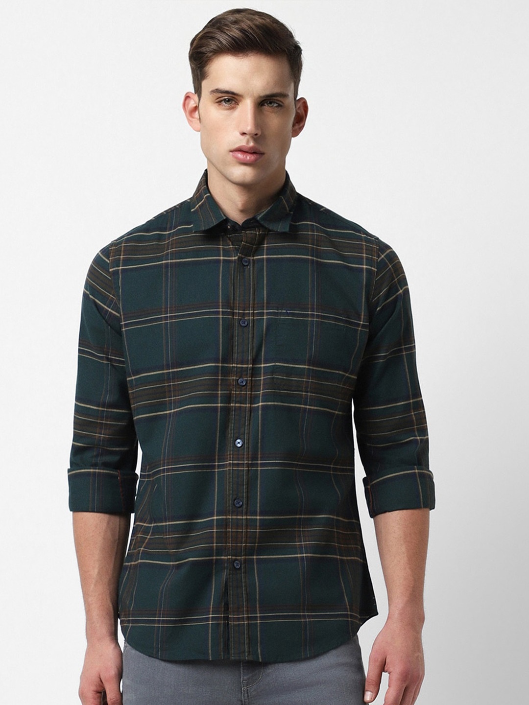 

Van Heusen Sport Tartan Checked Slim Fit Opaque Checked Casual Shirt, Green
