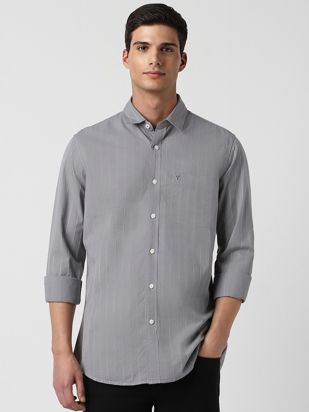 

Van Heusen Sport Striped Slim Fit Opaque Cotton Casual Shirt, Grey