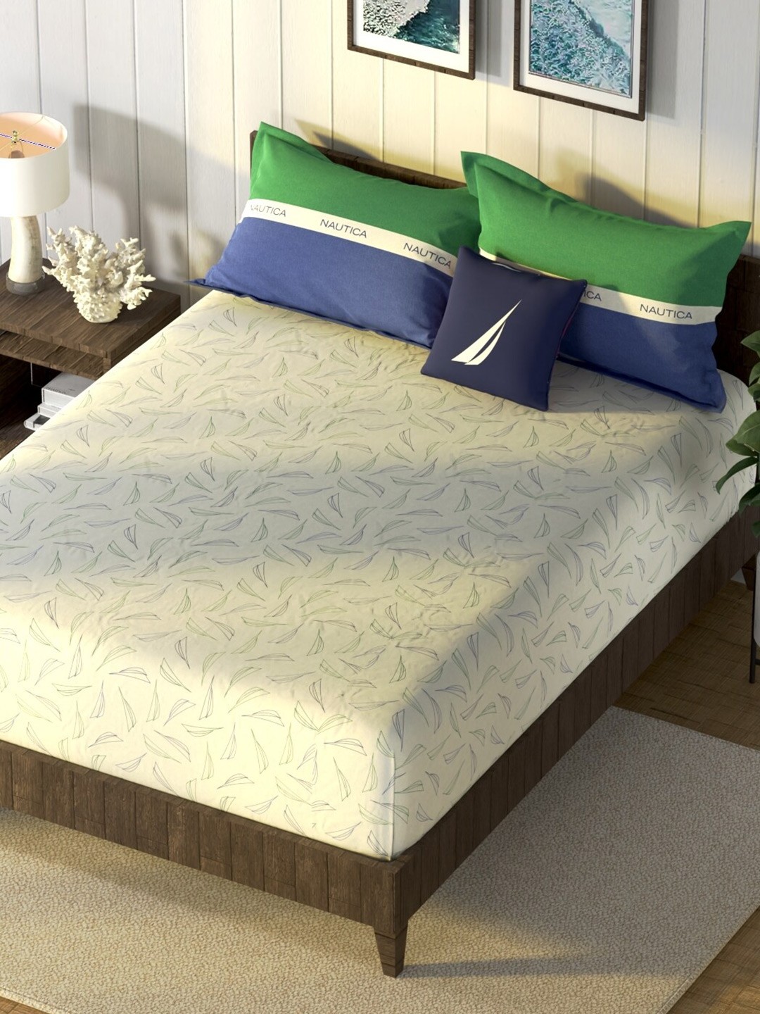

Nautica Noridge Green & Blue Floral Cotton 160 TC King Bedsheet With 2 Pillow Covers