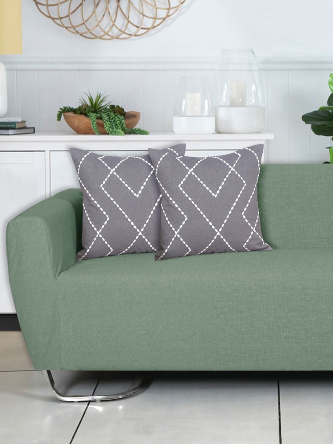 

Ode & Cleo Grey Embroidered Square Cushion Cover