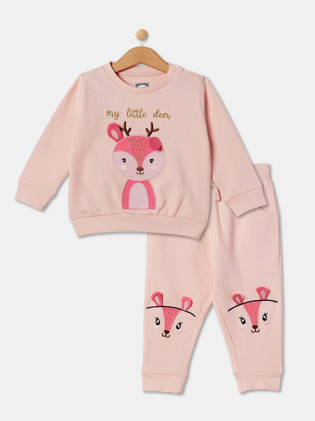 

R&B Girls Self Design Round Neck Long Sleeve Pure Cotton Clothing Set, Pink