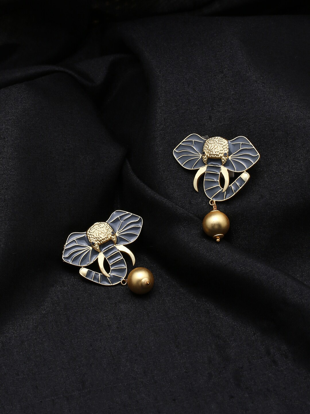 

CELEBRAVO Brass-Plated Meenakari Elephant Shaped Studs Earrings, Grey