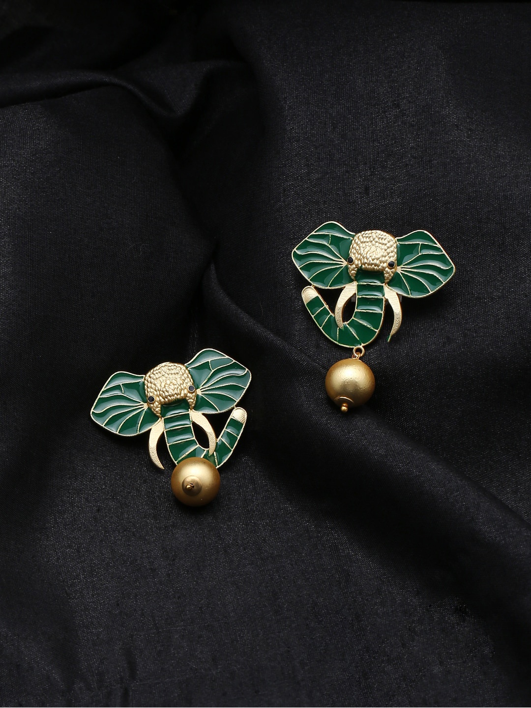 

CELEBRAVO Meenakari Elephant Shaped Studs Earrings, Green