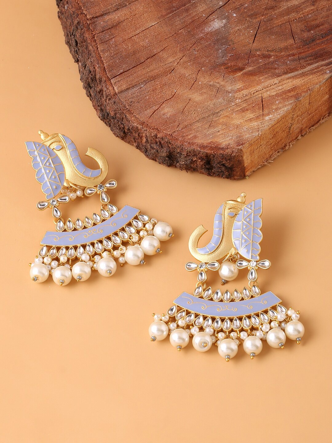 

CELEBRAVO Brass-Plated Animal Shaped Kundan Drop Earrings, Gold