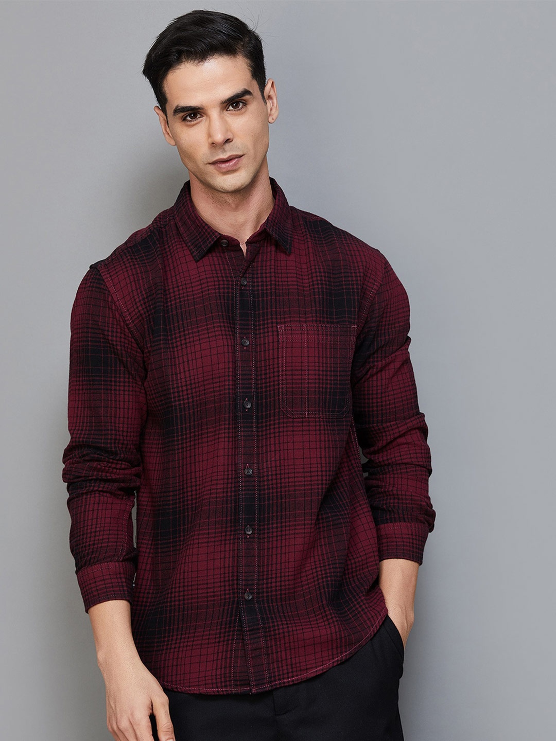 

Forca by Lifestyle Tartan Checked Spread Collar Cotton Casual Shirt, Red