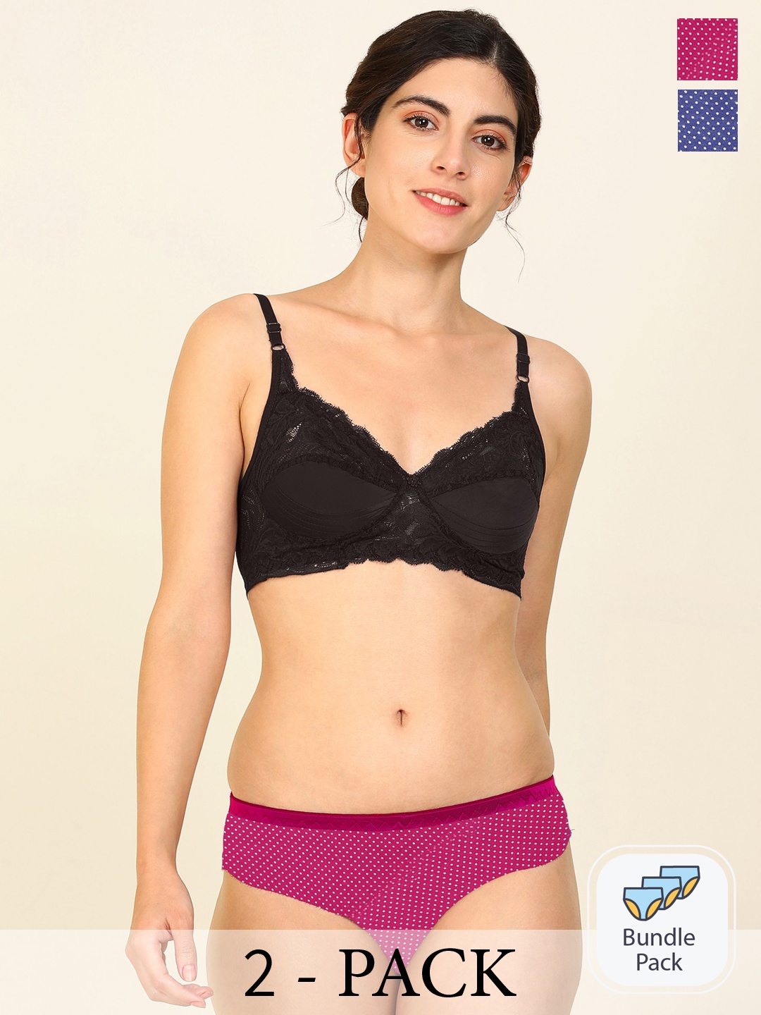 

Aamarsh Pack Of 2 Floral Laced Cotton Lingerie Set A_Stiz Set_Pink,Blue_30, Black