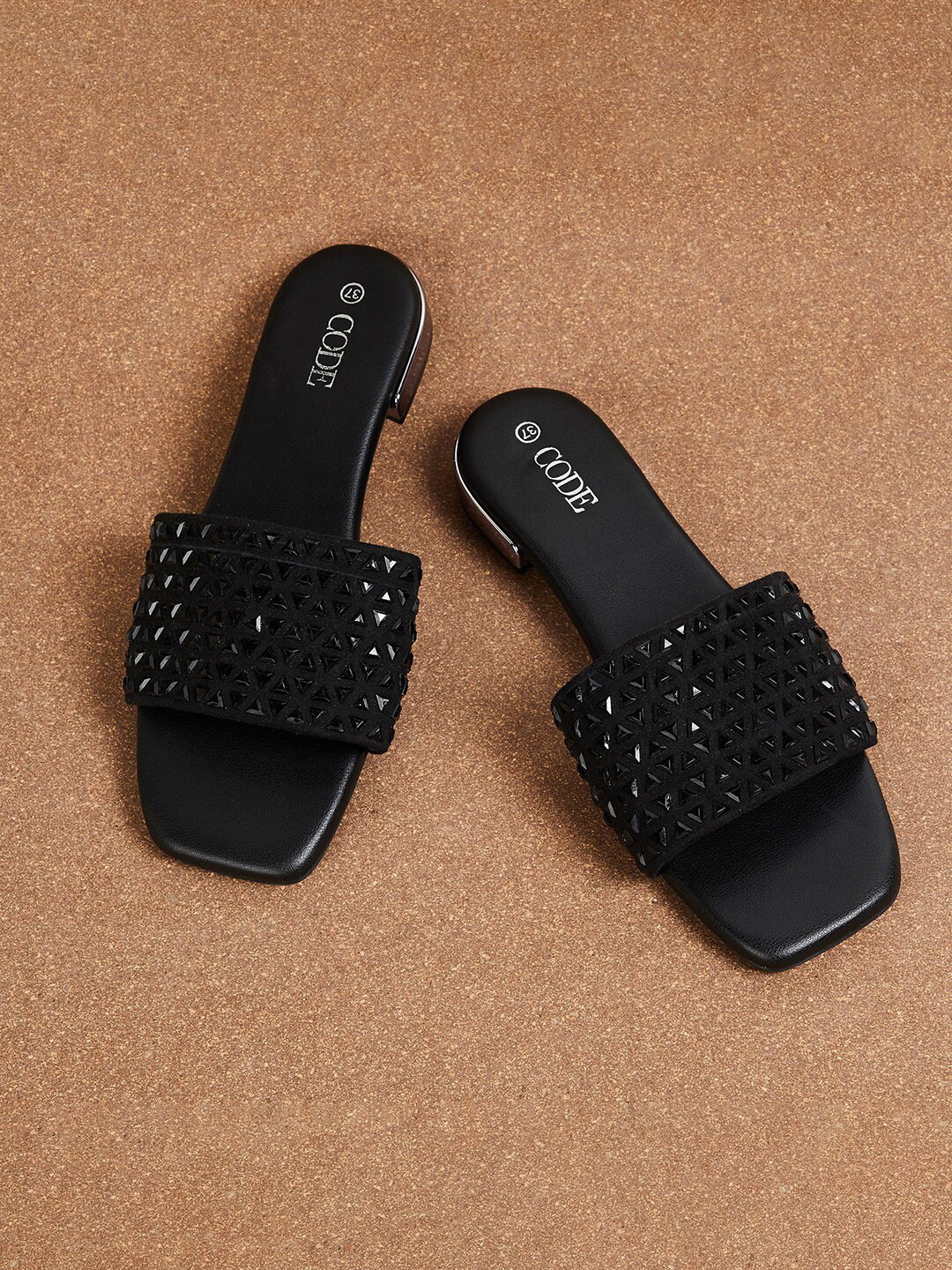 

CODE by Lifestyle Embellished Open Toe Flats, Black