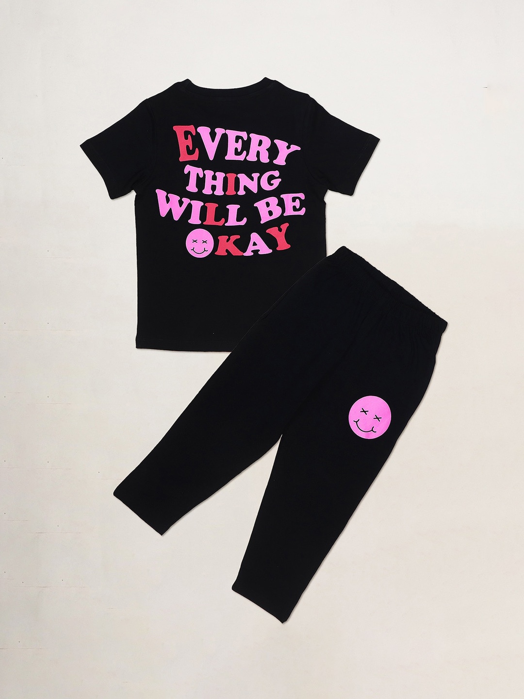 

BE AWARA Kids Typography Printed Pure Cotton Clothing Set, Black