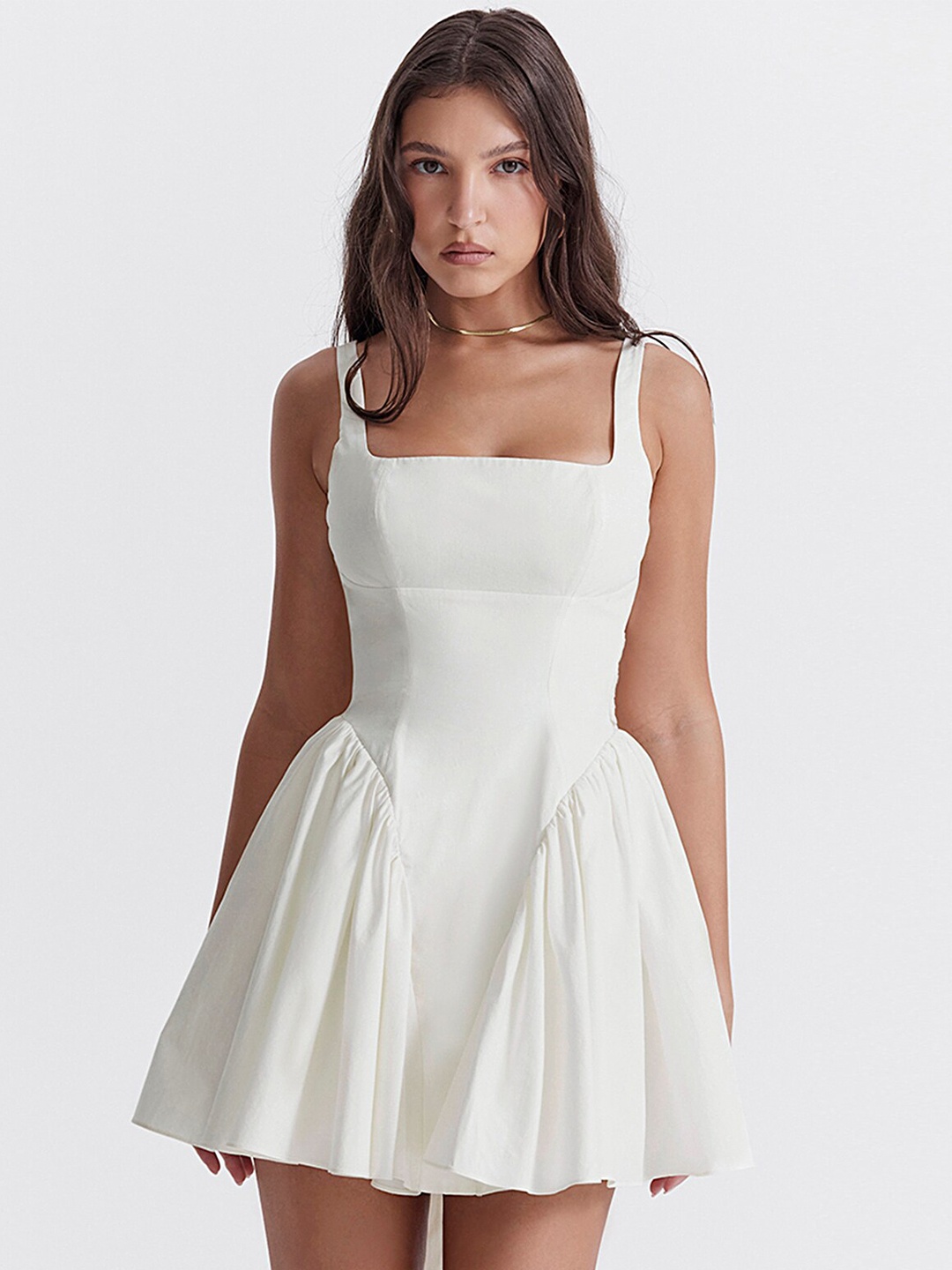 

LULU & SKY Shoulder Straps Bow Knot Detail Mini Fit & Flare Dress, White