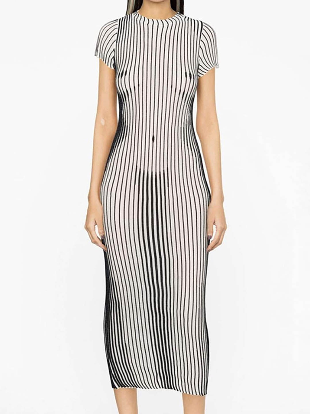 

LULU & SKY Striped Bodycon Midi Dress, White