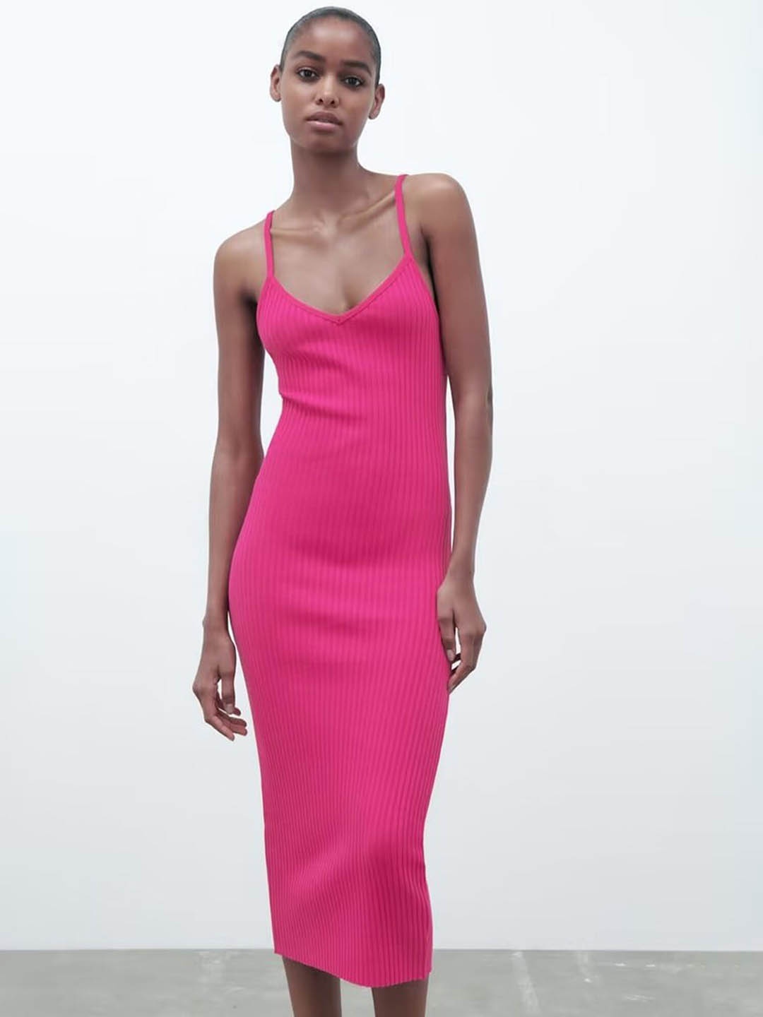 

LULU & SKY Shoulder Straps Ribbed Bodycon Dress, Rose
