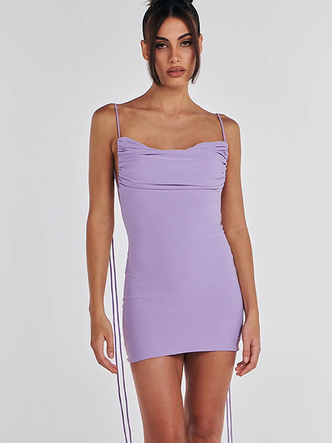 

LULU & SKY Shoulder Straps Ruched Bodycon Mini Dress, Purple