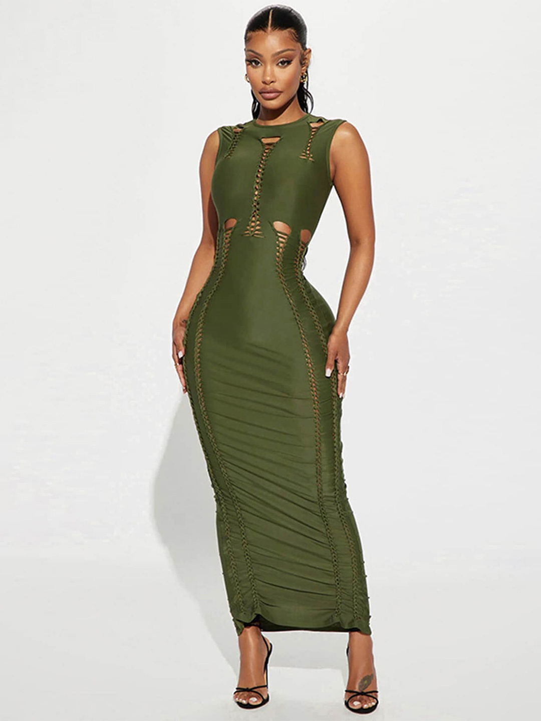 

LULU & SKY Cut Outs Detail Bodycon Maxi Dress, Green