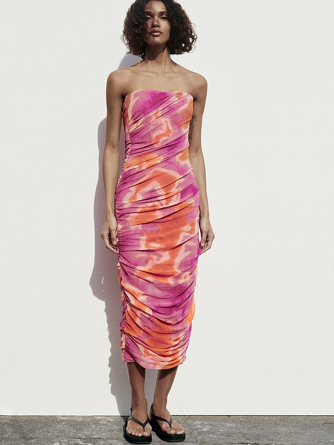 

LULU & SKY Abstract Printed Ruched Sheath Midi Dress, Purple