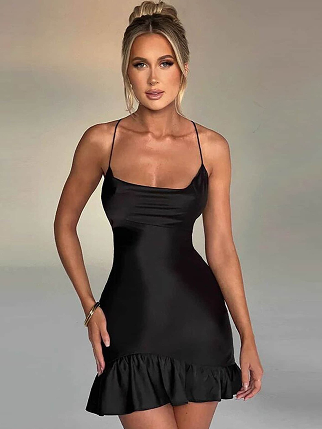 

LULU & SKY Shoulder Straps Mini Bodycon Dress, Black
