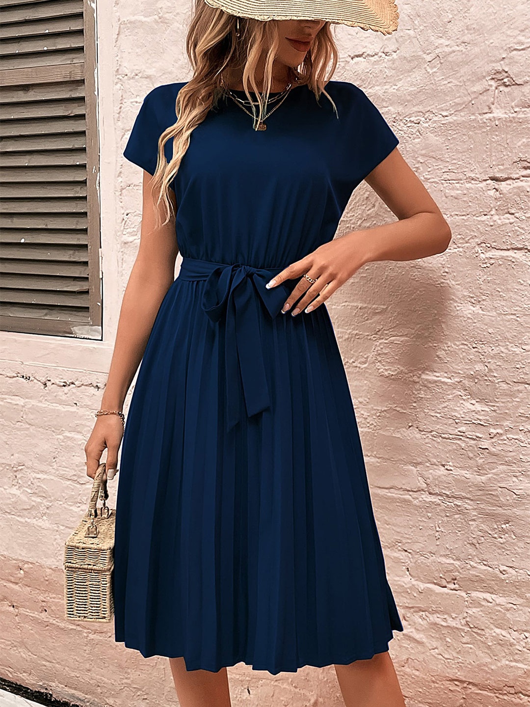 

LULU & SKY Accordion Pleated A-Line Midi Dress, Blue