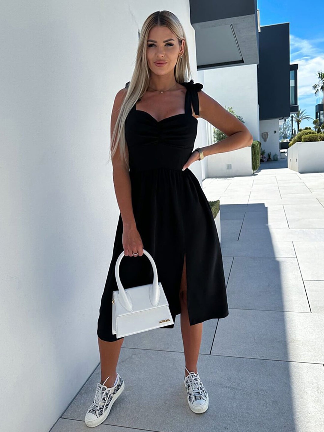 LULU & SKY Shoulder Straps Fit & Flare Midi Dress, Black