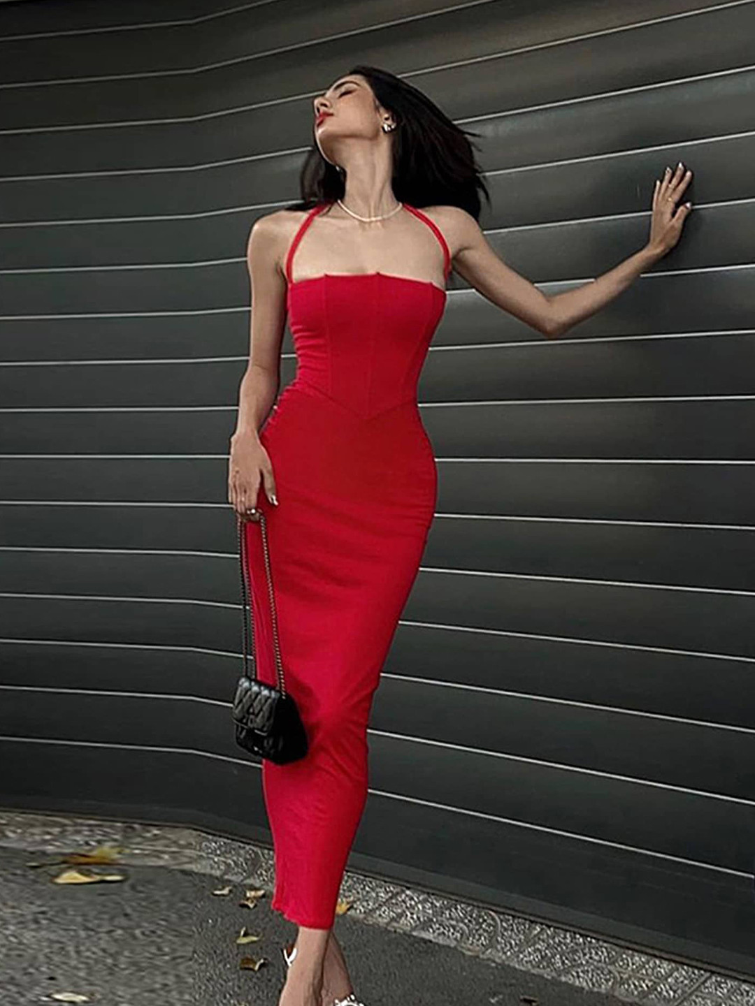 

LULU & SKY Shoulder-Straps Bodycon Maxi Dress, Red