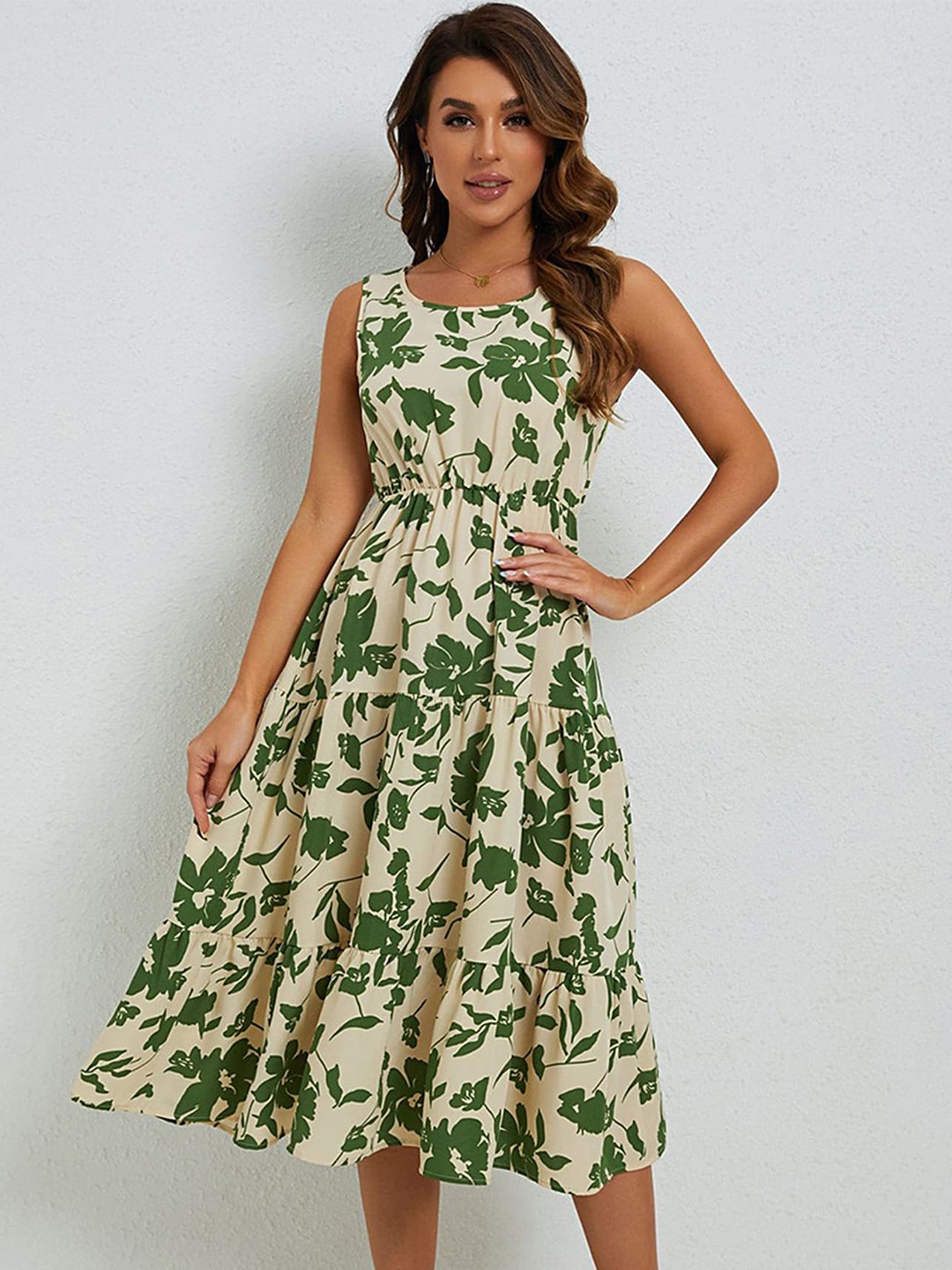 

LULU & SKY Floral Printed Fit & Flare Dress, Green