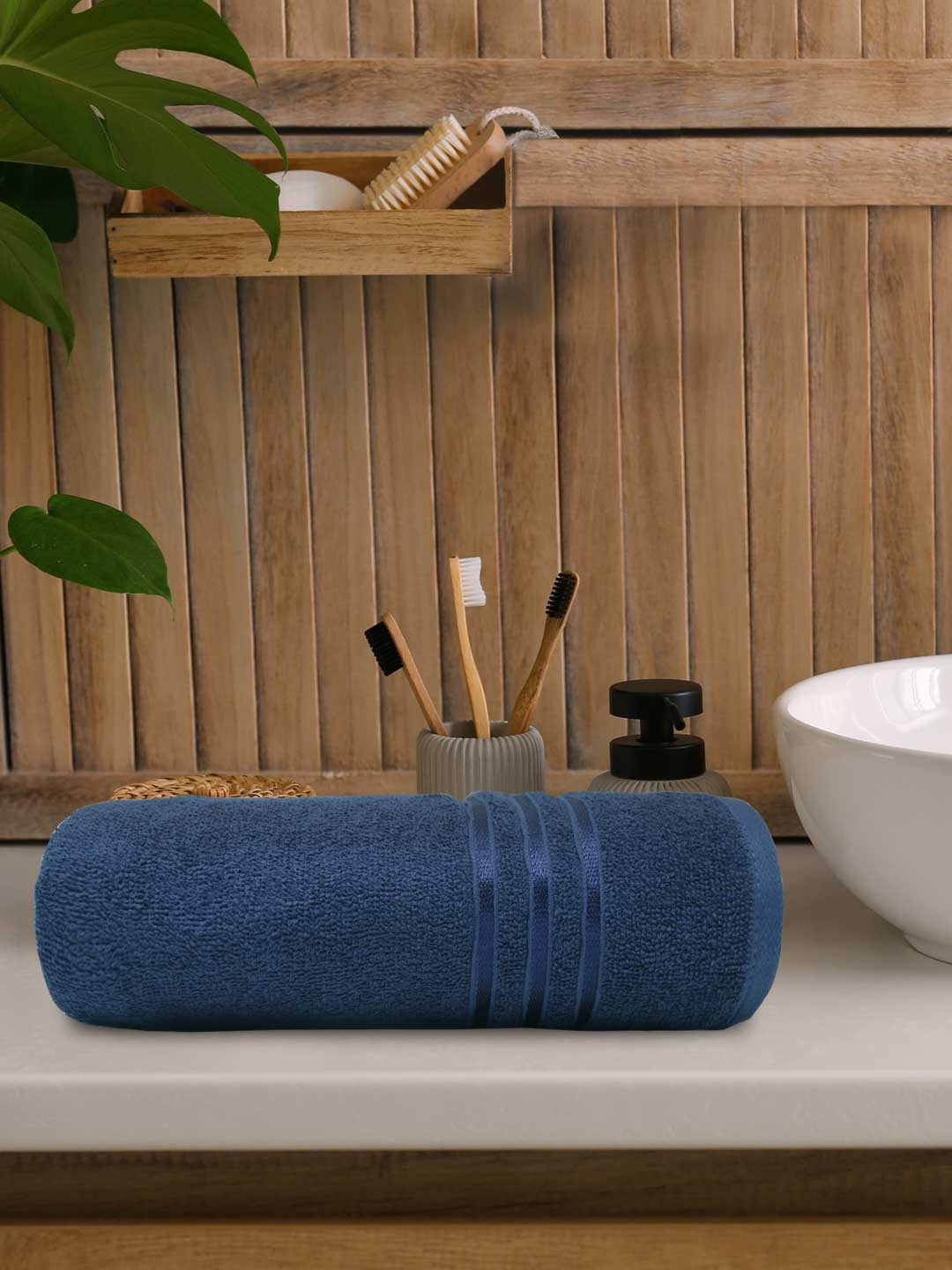 

MYTRIDENT Navy Blue 400 GSM Pure-Cotton Bath Towel