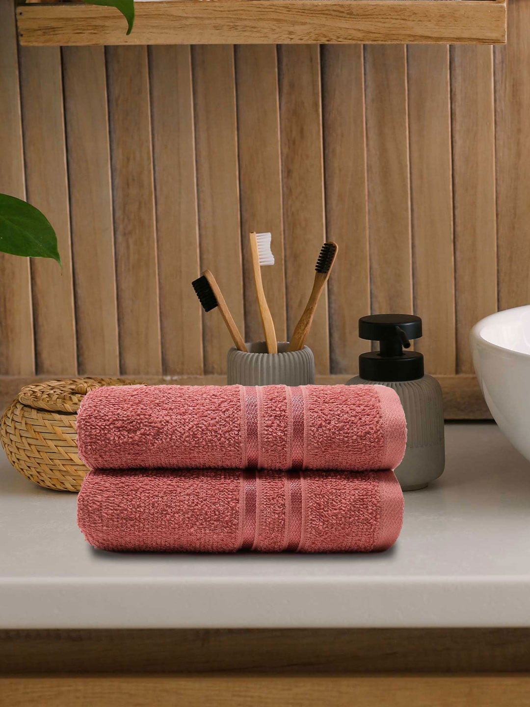 

MYTRIDENT 2 Pcs Pink 400 GSM Pure-Cotton Hand Towels