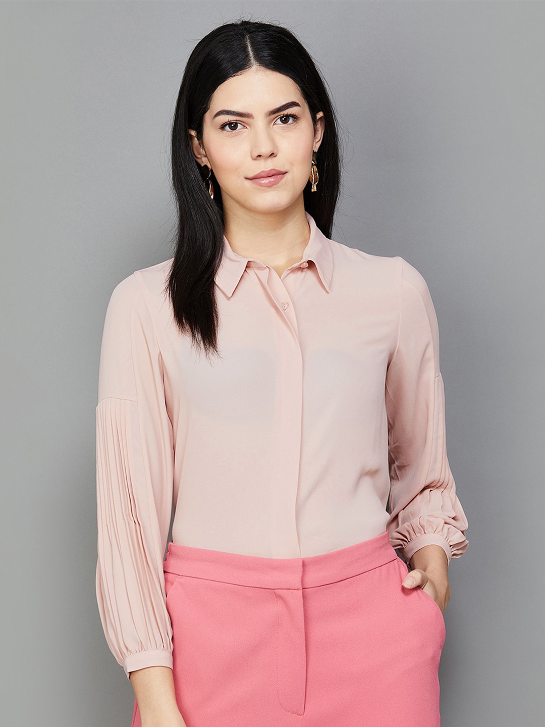 

CODE by Lifestyle Cuffed Sleeves Shirt Style Top, Beige