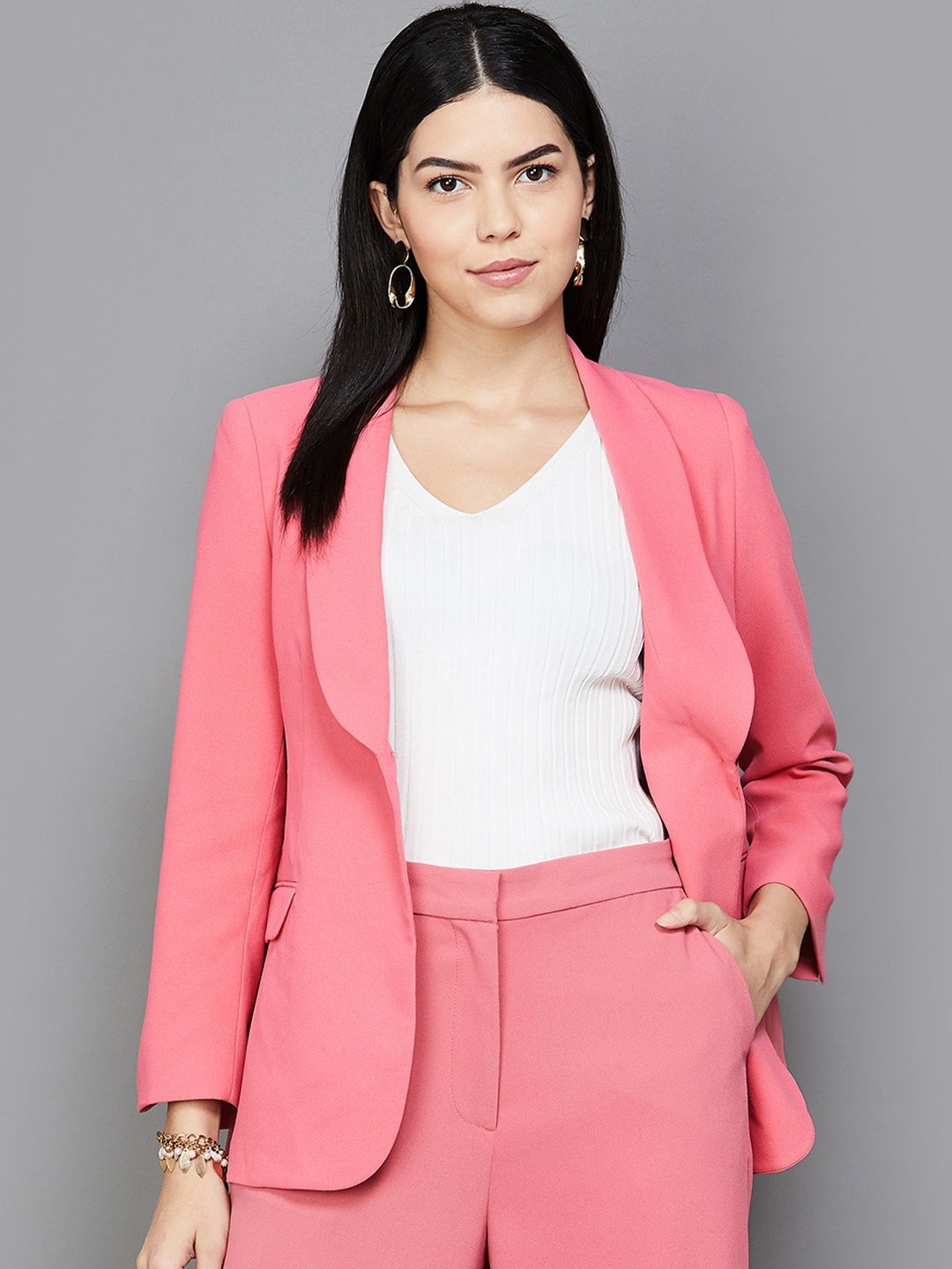 

CODE by Lifestyle Shawl Collar Single-Breasted Blazer, Pink