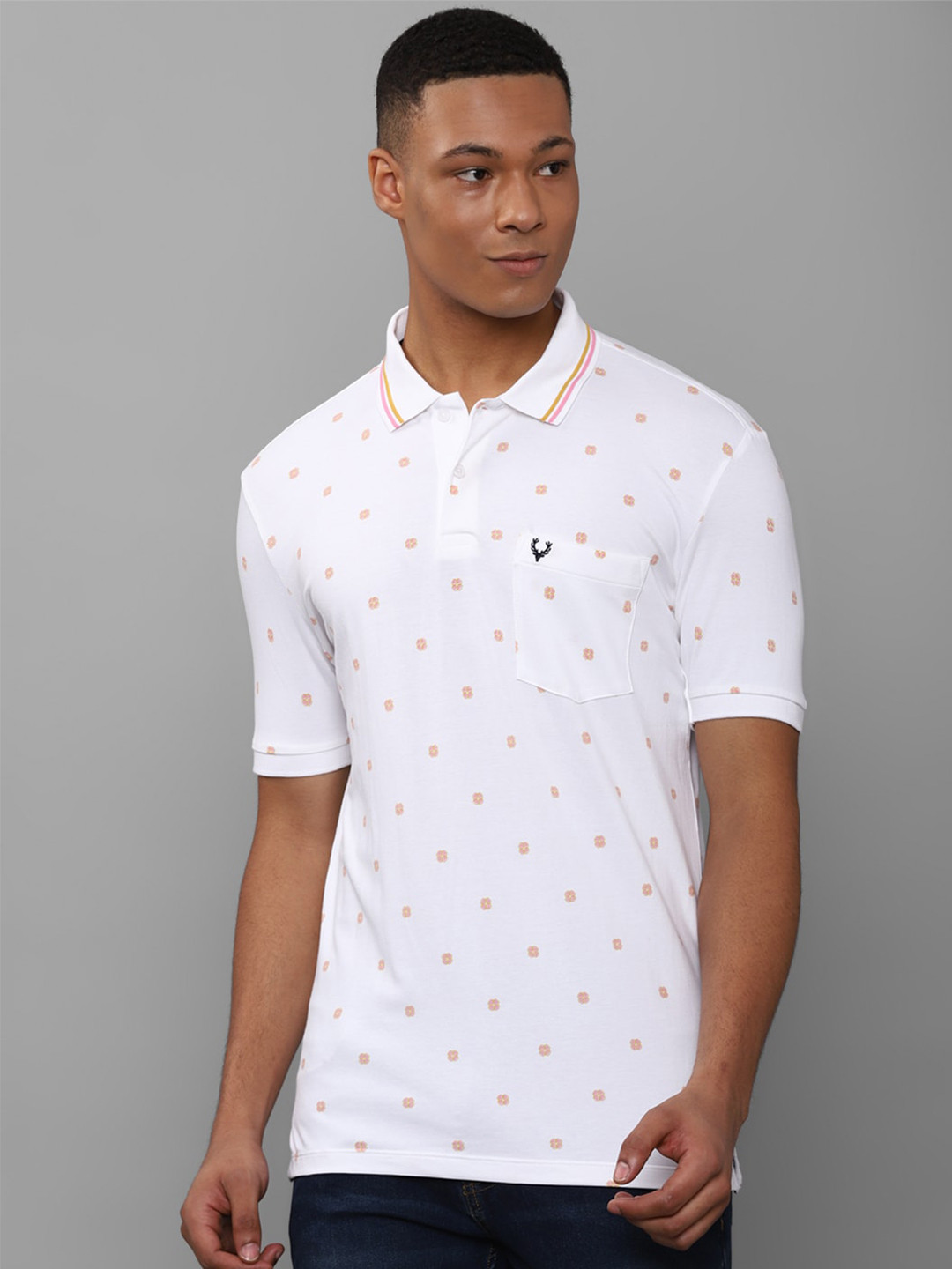 

Allen Solly Conversational Printed Polo Collar Pure Cotton T-shirt, White