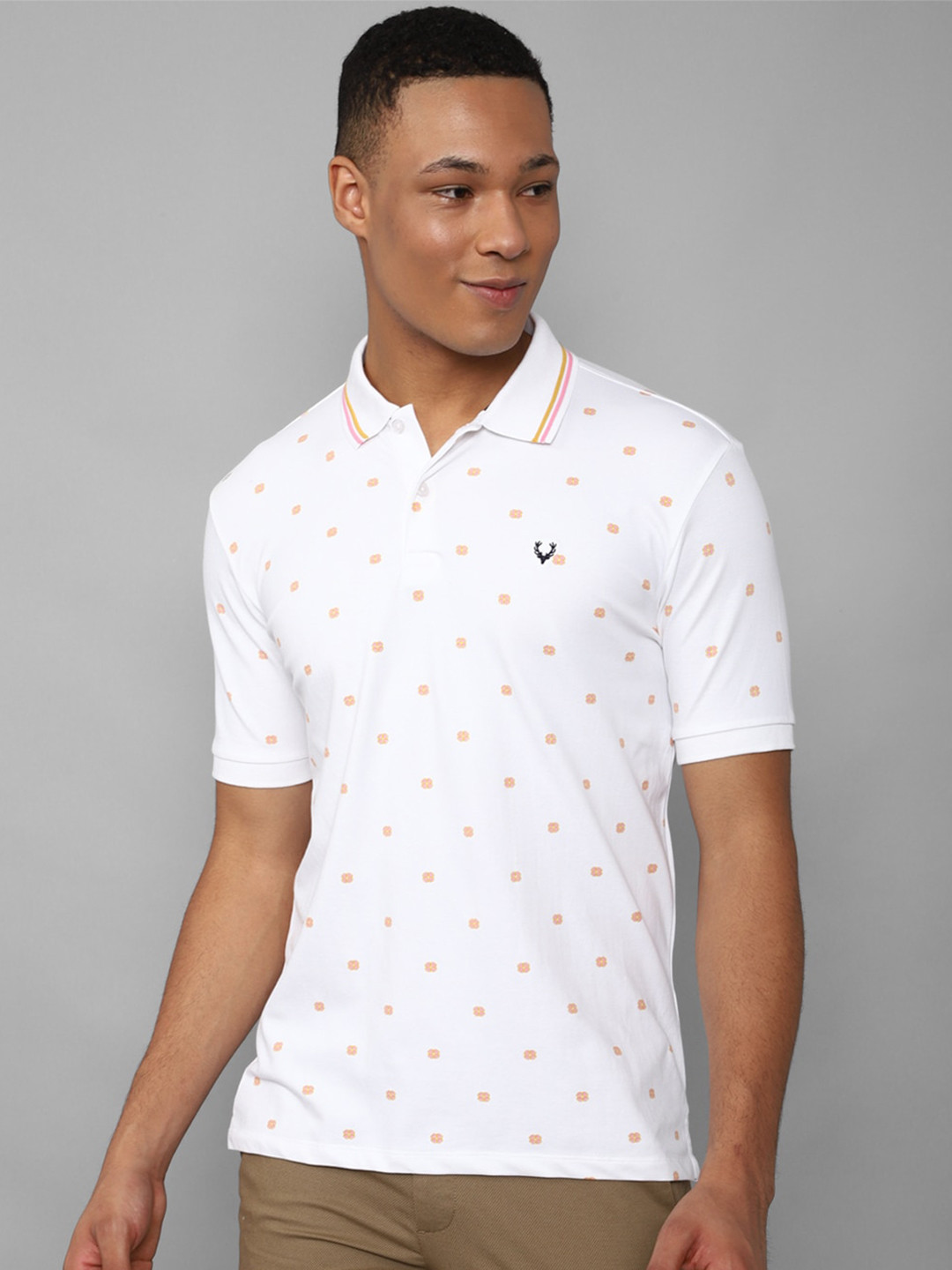 

Allen Solly Micro Ditsy Printed Polo Collar Pure Cotton T-shirt, White
