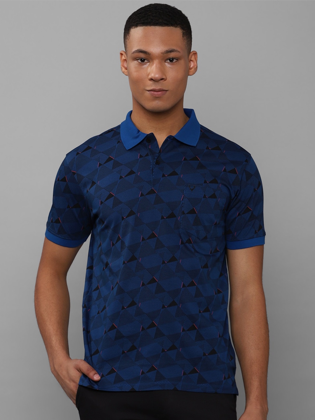 

Allen Solly Geometric Printed Polo Collar Pure Cotton T-shirt, Blue