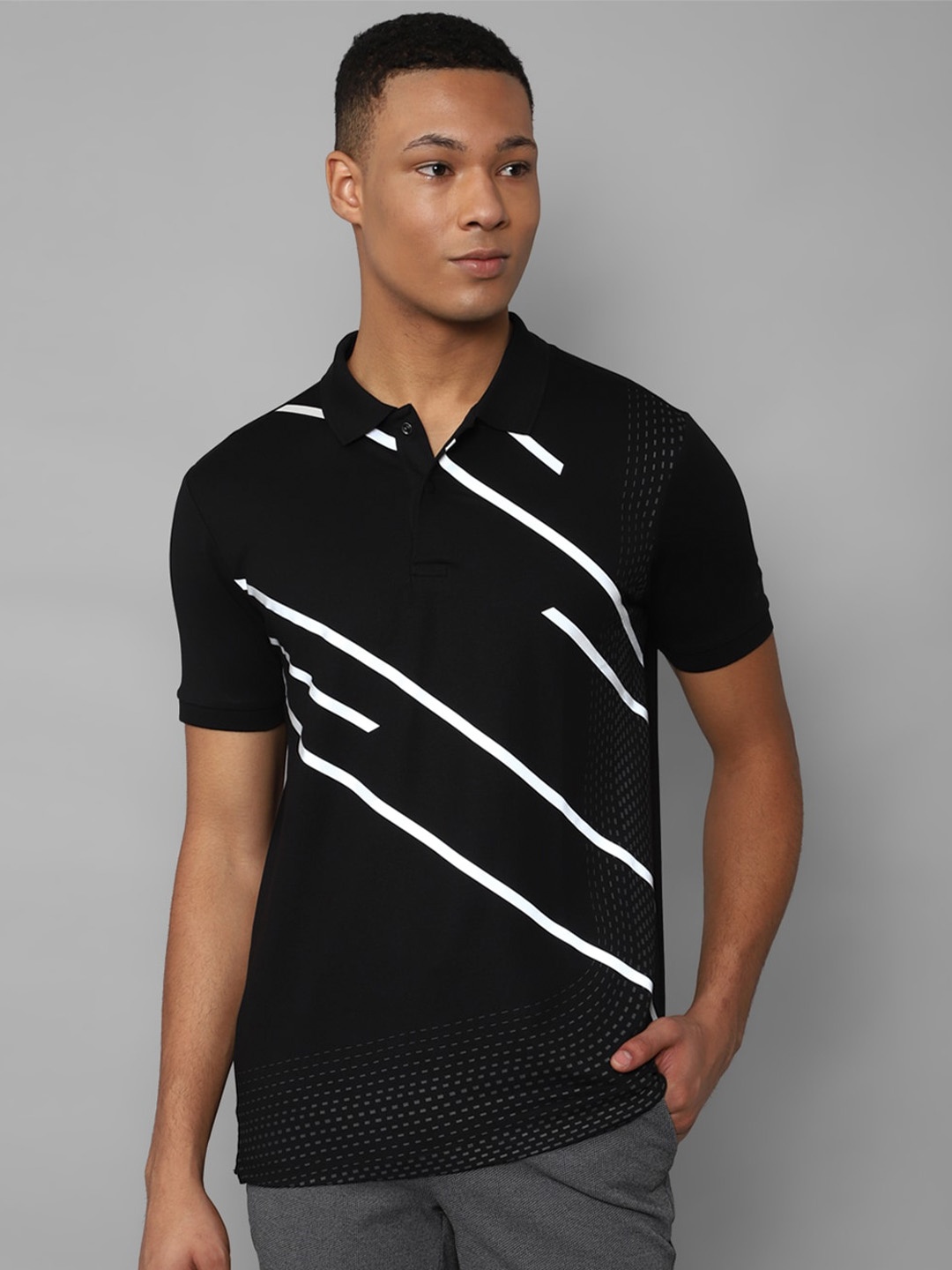 

Allen Solly Striped Polo Collar Pure Cotton T-shirt, Black
