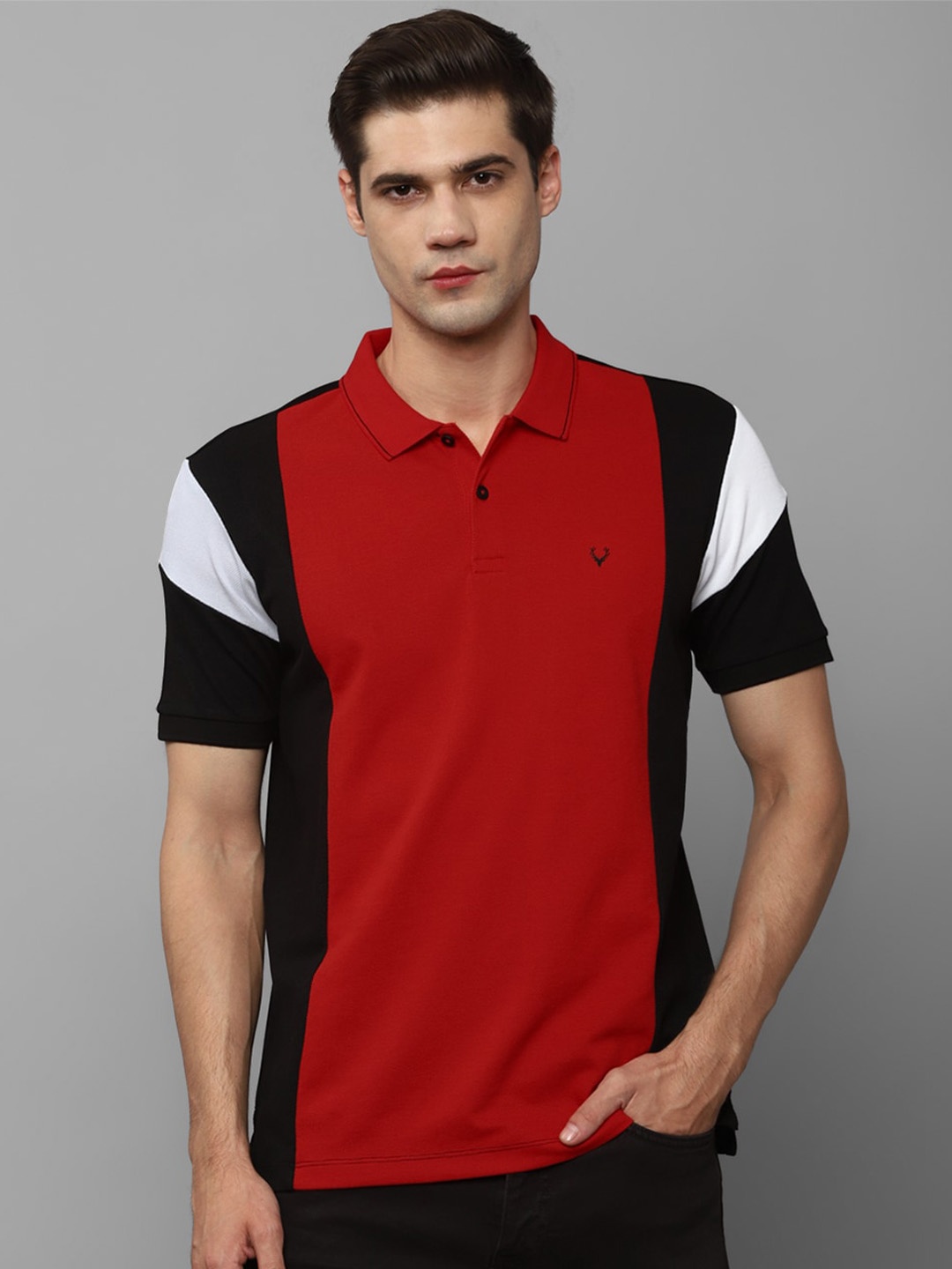 

Allen Solly Colourblocked Polo Collar Pure Cotton T-shirt, Red