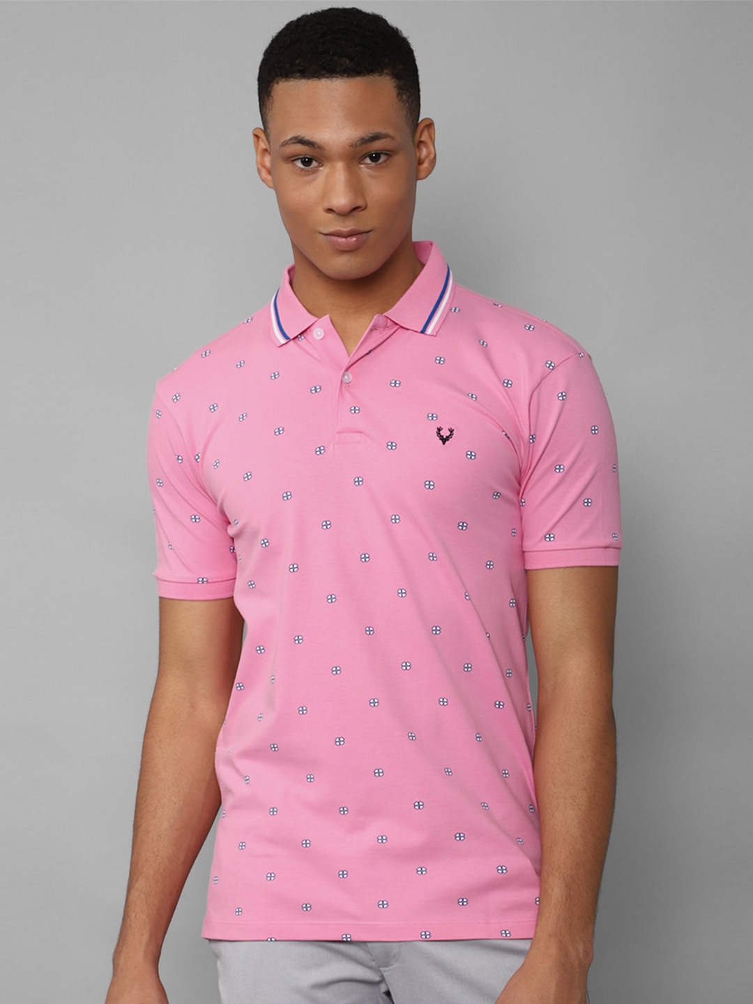 

Allen Solly Conversational Printed Polo Collar Pure Cotton T-shirt, Pink