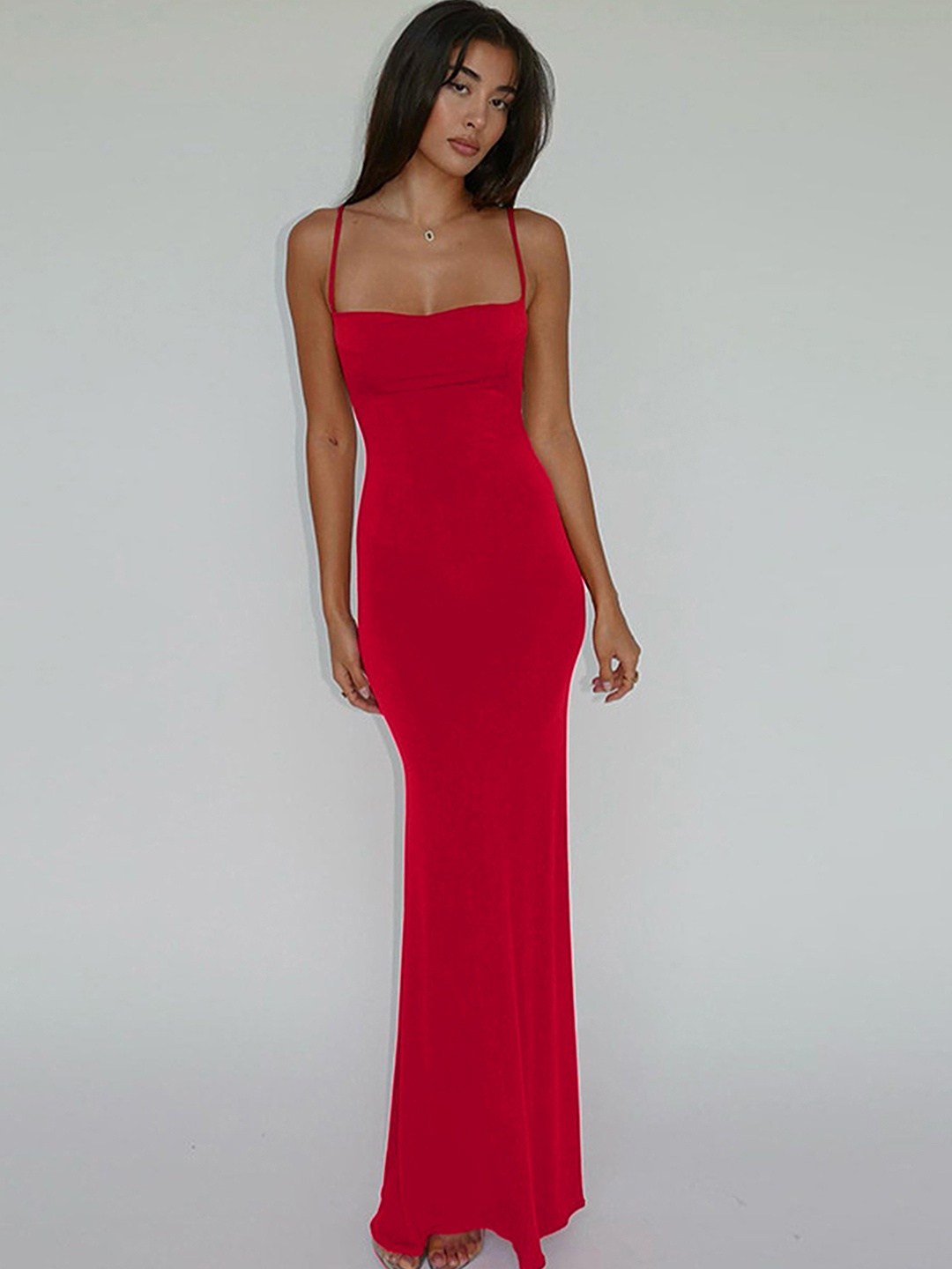 

LULU & SKY Shoulder Straps Maxi Dress, Red