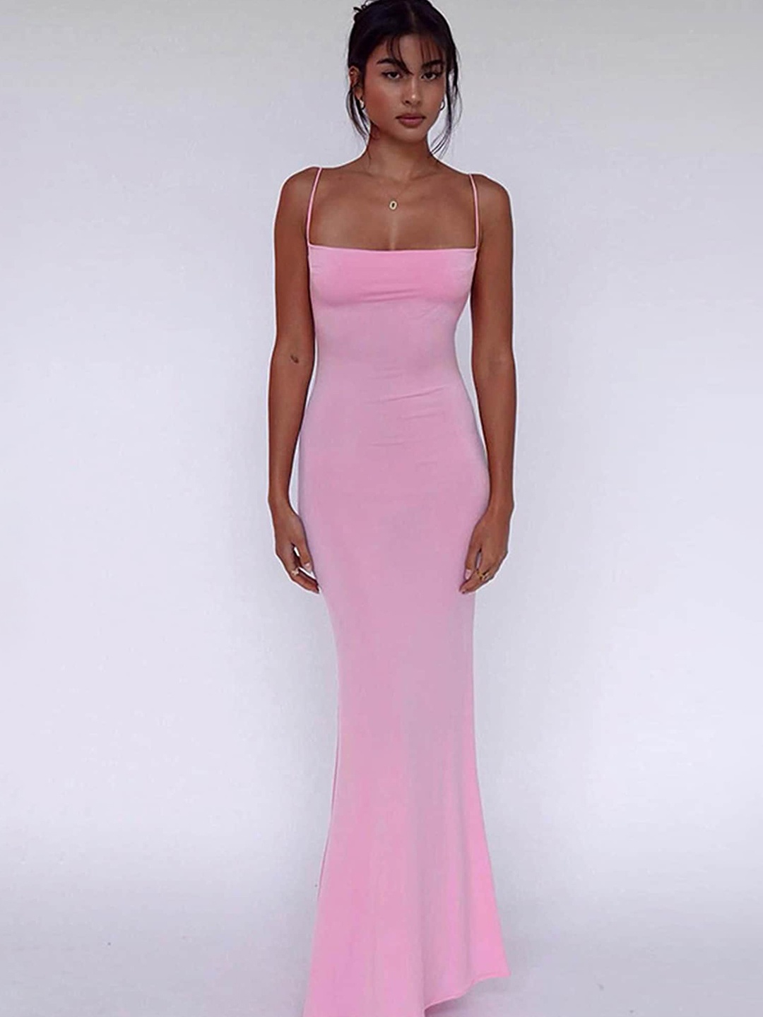 

LULU & SKY Shoulder Straps Bodycon Maxi Dress, Pink