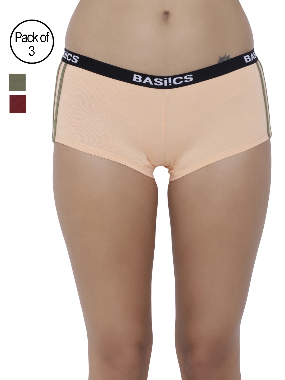 

BASIICS by La Intimo Women Pack of 3 Assorted Boyshorts BCPBS020CBDL, Maroon